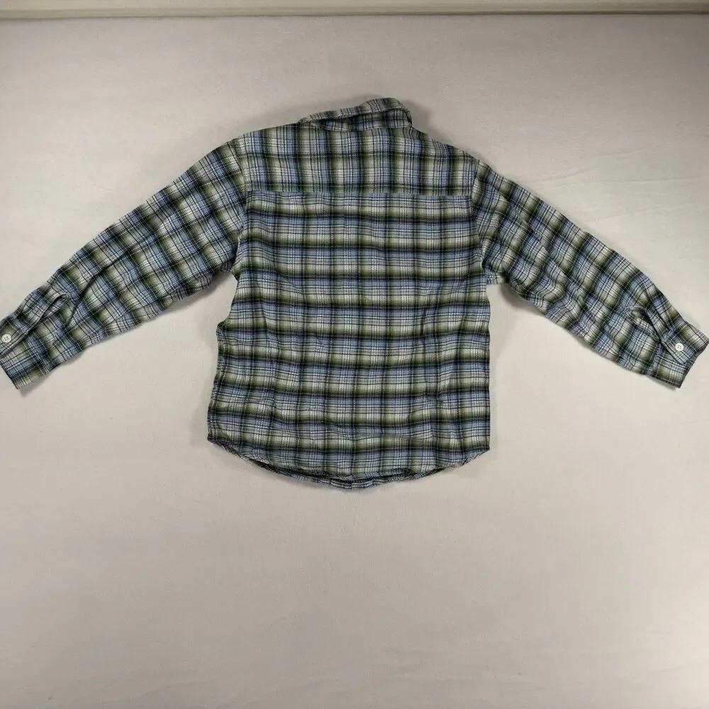 Gymboree Boys’s Size 5 Flannel Plaid Long-Sleeve Shirt Green/Blue/White
